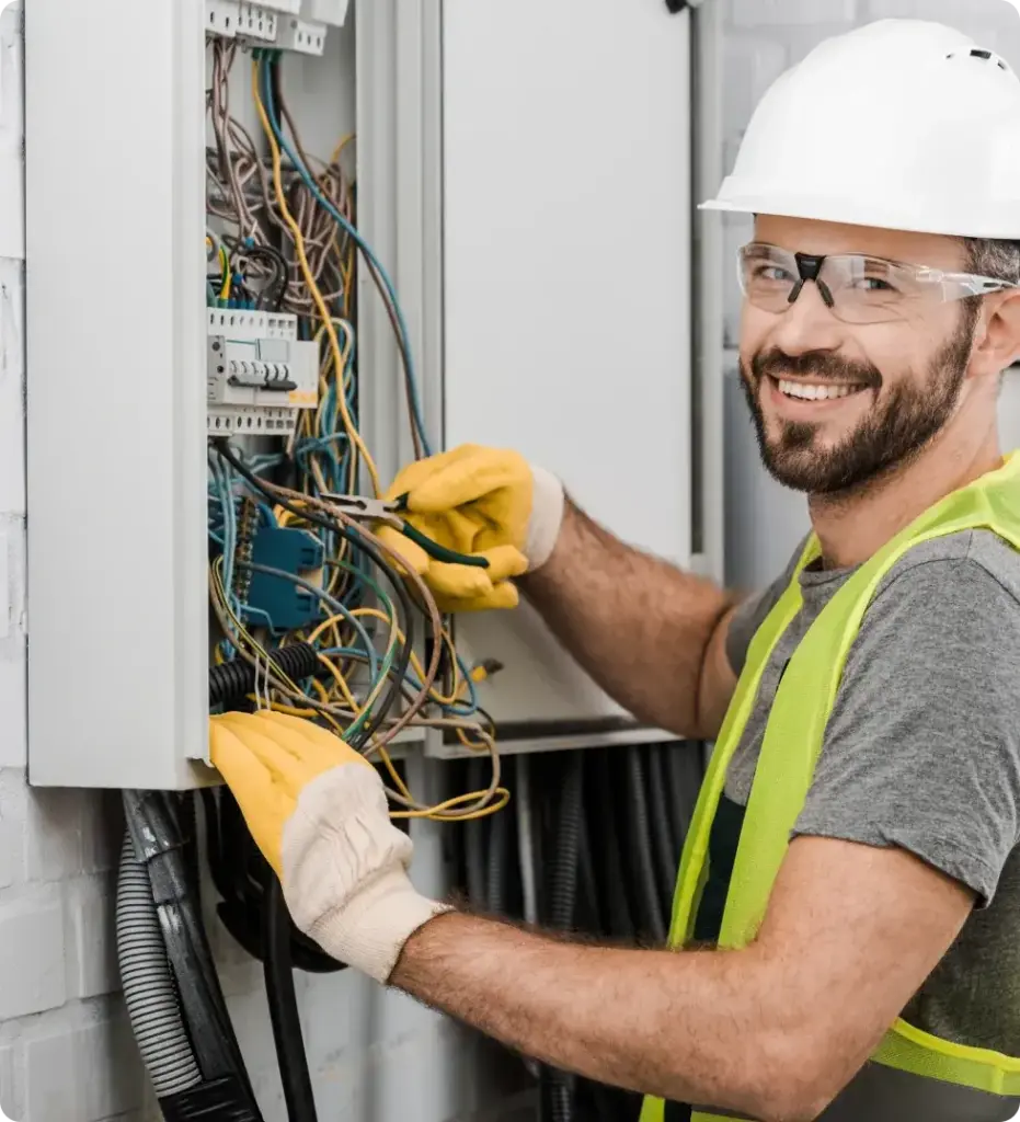 An electrician using pliers to ensure proper connection of wires.